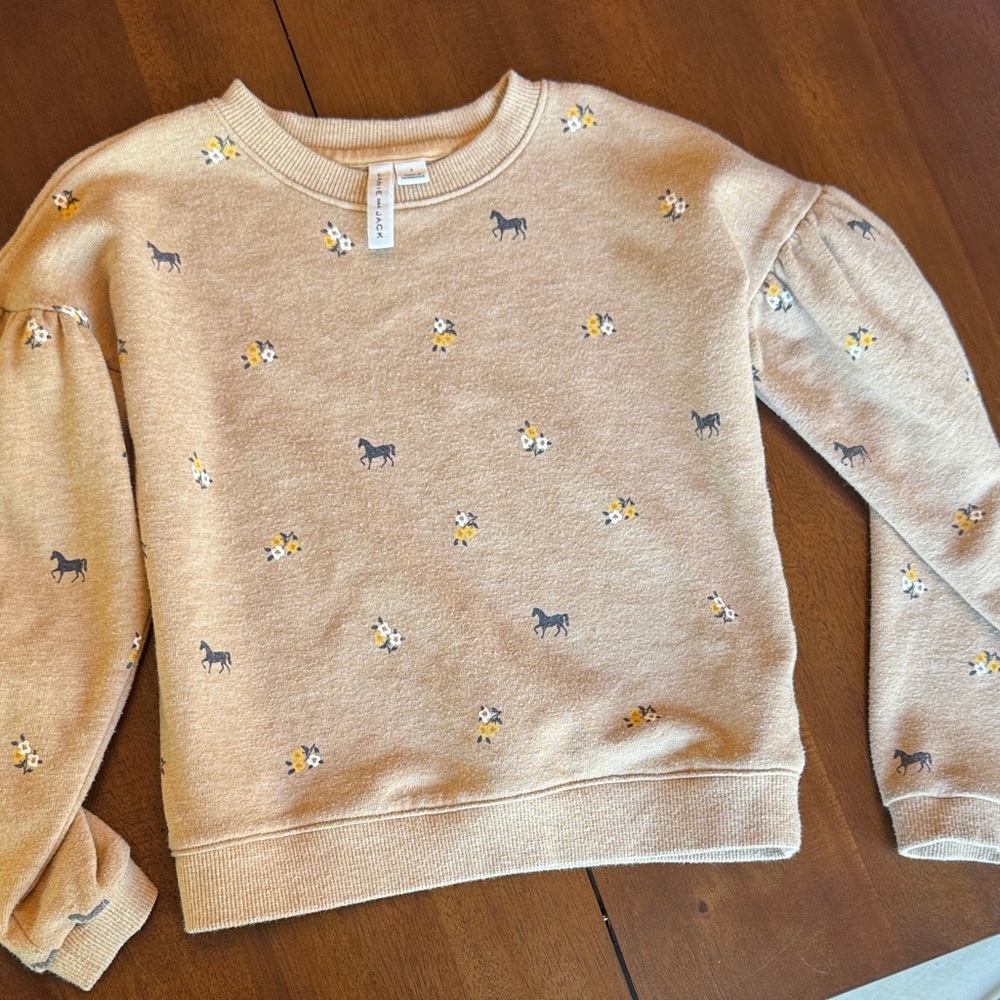 Janie and Jack Tan Sweatshirt with Horse and Flower Print